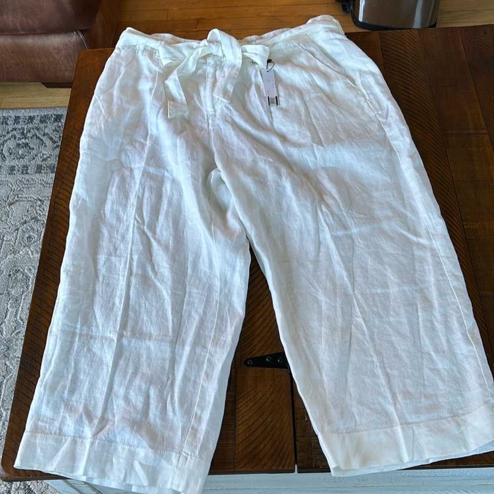 Sanctuary White Cropped Linen Drawstring Pants